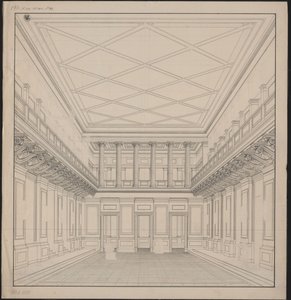Berlim. Schauspielhaus no Gendarmenmarkt, sala de concertos. Vista de Karl Friedrich Schinkel