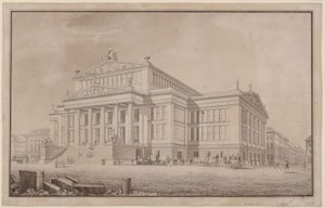 Berlim. Schauspielhaus na Gendarmenmarkt. Vista em perspetiva de Karl Friedrich Schinkel