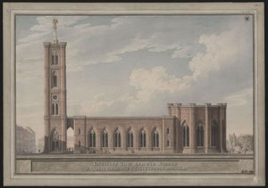 Berlim, Spittelmarkt. Projecto para a Igreja de Santa Gertrudes. Vista exterior de Karl Friedrich Schinkel