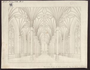 Berlim, Spittelmarkt. Projecto para a igreja de Santa Gertrudes. Vista interior, olhando através da nave para o coro de Karl Friedrich Schinkel