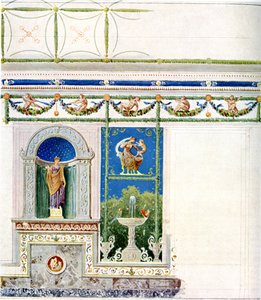 Berlim, Wilhelmplatz. Palácio do príncipe Carlos da Prússia, sala de jantar. Projecto para parede e tecto de Karl Friedrich Schinkel
