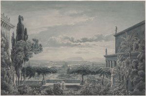 A residência de um príncipe. Jardim privado do casal principesco com vista para a cidade e o mar de Karl Friedrich Schinkel