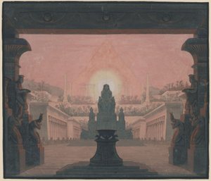 A Flauta Mágica. Ópera de Wolfgang Amadeus Mozart. Esboço para o 12.º cenário. O templo do sol de Sarastro de Karl Friedrich Schinkel