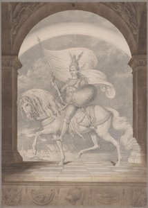 Um cavaleiro a cavalo em armadura completa / O génio da Prússia como cavaleiro de Karl Friedrich Schinkel