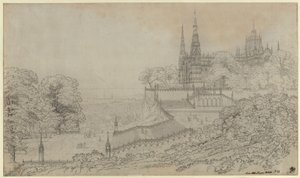«Projeto para uma decoração teatral, uma catedral na elevação sobre uma grande cidade situada junto ao mar» / Grande composição como o Duomo de Milão deveria estar disposto de Karl Friedrich Schinkel