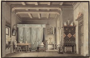 Fausto. Drama de Johann Wolfgang von Goethe. Projecto para uma decoração. O quarto de Gretchen de Karl Friedrich Schinkel