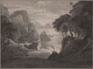 Paisagem costeira rochosa com um castelo de Karl Friedrich Schinkel