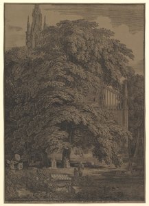 Igreja Gótica Escondida por uma Árvore, 1810. de Karl Friedrich Schinkel
