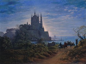 Igreja gótica numa rocha à beira-mar de Karl Friedrich Schinkel