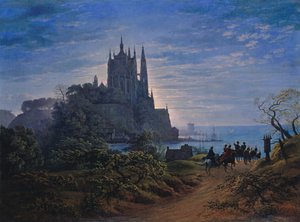 Igreja gótica em uma rocha à beira-mar, 1815 de Karl Friedrich Schinkel