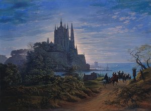 Igreja gótica em uma pedra à beira-mar. 1815