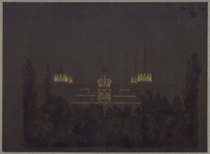 Merseburg. Castelo. Projecto para a iluminação do castelo por ocasião das celebrações de homenagem a Frederico Guilherme III da Prússia de Karl Friedrich Schinkel