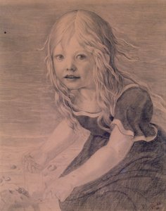 Retrato da filha de artistas, Marie, na costa
