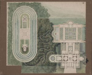 Potsdam-Sanssouci. Casa de campo antiga junto ao Palácio de Charlottenhof. Planta de situação e planta de Karl Friedrich Schinkel