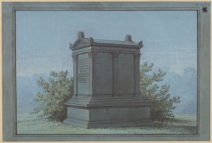 Sarcófago em forma de templo - Belchau (Białochowo), antigo distrito de Graudenz (Powiat Grudziądzki), distrito administrativo de Marienwerder (Województwo Kujawsko-Pomorskie). Projecto para o monumento funerário Klinggräf em forma de pequeno templo com de Karl Friedrich Schinkel