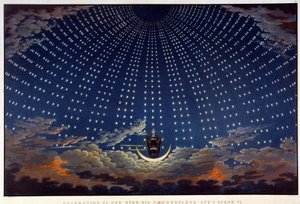 Cenografia para "A flauta encantada", ópera de Wolfgang Amadeus Mozart, realizou Karl Schinkel (1781-1841)