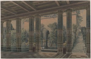 Palácio de Orianda na Crimeia. Projecto antigo. Salão de recepção, jardim imperial de Karl Friedrich Schinkel