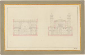 Seção da Travessia e West End de uma Catedral para Berlim de Karl Friedrich Schinkel