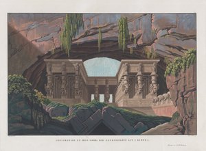 Design de palco para a ópera A flauta mágica de Wolfgang Amadeus Mozart, 1847-1849. de Karl Friedrich Schinkel