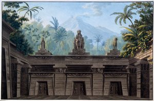 Decoração do Teatro: Decoração para a ópera "La Flauta Encante (Die Zauberflote) de Wolfgang Amadeus Mozart, sobre um libreto de Emanuel Schikaneder. Desenho de Karl Schinkel (1781 - 1841) de Karl Friedrich Schinkel