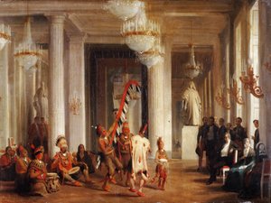 Dança dos índios de Iowa no Salon de la Paix nas Tuileries, apresentada pelo pintor George Catl de Karl Girardet