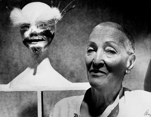 Retrato do pintor e escultor alemão Meret Oppenheim (foto a p/b) de Karl Heinz Bast
