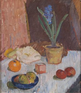 Composição com jacinto, frutas e tigela azul de Karl Isakson