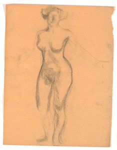 Em pé, nu, modelo feminino visto de frente