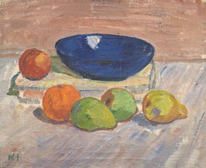 Natureza morta com tigela azul e frutas de Karl Isakson
