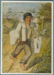 Newspaper Boy, 1864 (wc over black middraw underdrawing)