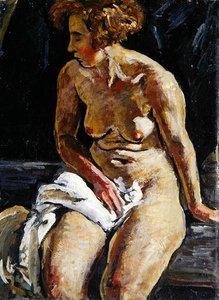 Sentado Nu com uma toalha branca, II (óleo sobre tela)