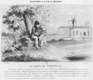 Napoleão I (1769-1821) na ilha de Santa Helena, explicando as fábulas de Jean de La Fontaine para Tristan de Montholon, gravadas pelo vilão