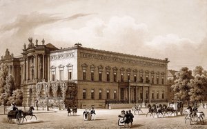 Unter den Linden, Berlim. o Palácio do Príncipe Wilhelm, construído por Karl Langhans em 1834-36, e a Künigliche Bibliothek, construída por Georg Christian Unger 1775-78, de acordo com os planos de Josef Emanuel Fischer von Erlach, com vista para a Platz a