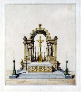 Design para um Altar Alto Neo-Clássico (caneta e tinta e aguarela sobre papel) de Karl Ludwig Wilhelm Zanth