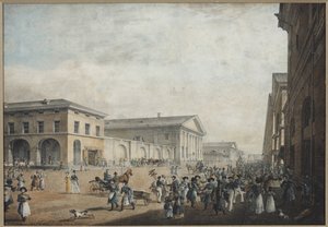Vista da Rua Sadovaya em São Petersburgo - Karl Petrovich Beggrov (1799-1875). Litografia, aguarela
