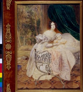 Retrato de Maria Butevena com sua filha Maria (Retrato de Maria Buteneva com a filha Maria) - Obra de Karl Pavlovich Briullov (Briullov) (1799-1852), aquarela sobre papel de Karl Pavlovich Bryullov