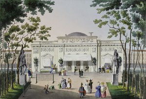 Café no jardim de verão em São Petersburgo, primeira metade do século XIX.