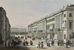 Rua Mikhailovskaya, com vista para o Palácio de Michael em São Petersburgo, primeira metade do século XIX