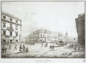 Vista da rua Sadovaya em São Petersburgo, meados do século XIX