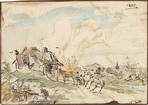 Idílio rural, casa de campo com cavalos de Karl Pischinger