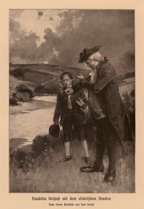 Benjamin Franklin a investigar um relâmpago (litografia) de Karl Storch