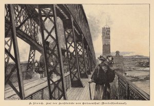 Na ponte alta de Grunental sobre o canal de Kiel, Alemanha (gravura) de Karl Storch