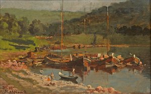 Karl Weysser - Navios em Neckarsteinach, 1893 de Karl Weysser