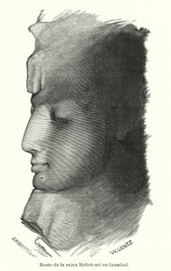 Busto da Rainha Egípcia Antiga Nefertari, esposa de Ramesses, o Grande, Abu Simbel (litho)