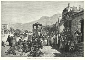 Distribuição de datas em um cemitério, Cairo, Egito (litho) de Karl Wilhelm Gentz