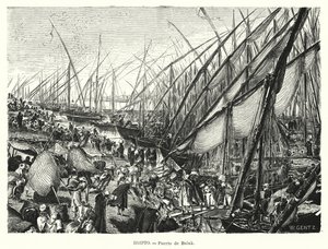 Cais no rio Nilo em Bulaq, Cairo, Egipto (litho)