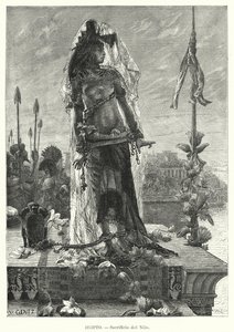 Sacrifício de uma virgem ao rio Nilo no antigo Egipto (litho) de Karl Wilhelm Gentz