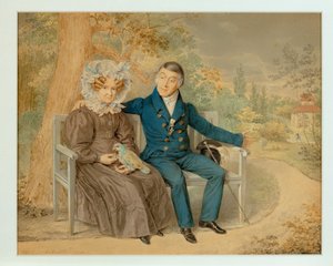 Casal de idosos num jardim vienense ... (lápis e aguarela) de Karl von Saar