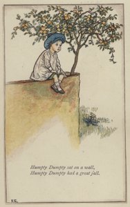 Humpty Dumpty sentou-se numa parede (cor litho) de Kate (after) Greenaway