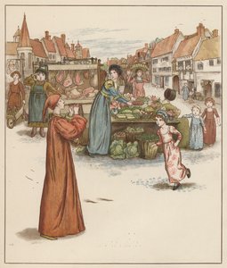 Ilustração de Kate Greenaway para The Pied Piper of Hamelin por Robert Browning (lito colorido) de Kate (after) Greenaway